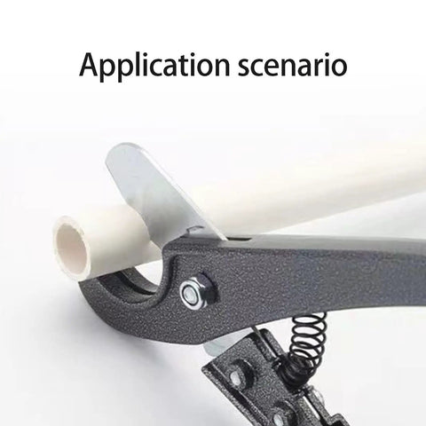 32mm Pipe Cutter With Ratchet Mechanism for PVC Tubing and Plastic Hose in action cutting a pipe close-up