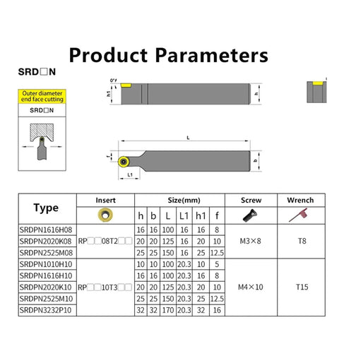 Top Tier Indexable Carbide Lathe Tool With 1Pc Srdpn2020k10 External Turning Cutters dimensions and specifications chart.