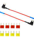 Add A Circuit Fuse Tap Adapter Kit For 12V Cars With Mini Blade Fuses 10A And 20A Two Sets, red connectors and assorted fuses