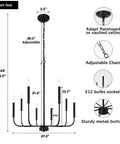 Diagram of 8 Light Black Farmhouse Chandelier Ceiling Light Fixture For Dining Room Modern Industrial Rustic Candle Hanging Lighting