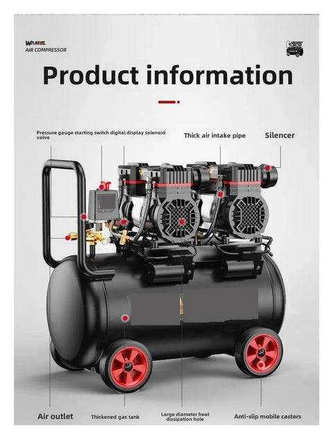 Upgrade your shop with this beastly Silent Air Compressor featuring killer 3990W power and a massive 45L tank. Perfect for tough woodworking jobs, this portable industrial grade pump delivers reliable high pressure without the annoying noise. Rock solid