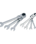 7 Piece Ratchet Set With 72 Tooth Quick Engagement Box End, 180 Degree Flex Head For Tight Spaces, Solid Chrome Finish