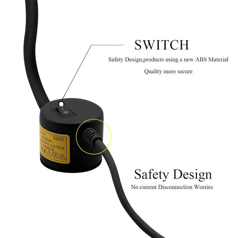 Top Shelf Heavy Duty 30 Led Magnetic Work Lamp With Slick Silicone Gooseneck And Easy Press Button, showing ABS switch and cord connection.