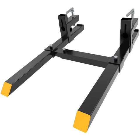 60 Inch Clamp On Pallet Forks For Tractors And Skid Steers, Heavy Duty Fork Attachments With Adjustable Stabilizer Bar, 4000 Lb Capacity, Easy Clamp On Loader Bucket Forks For Farm, Ranch, And Construction Use