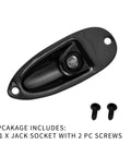 Badass Black Boat Style Guitar Output Jack Plate With A Smooth Quarter Inch Plug Made For Strat Cats Who Want A Heavy Duty Swap.