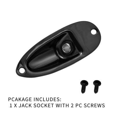 Badass Black Boat Style Guitar Output Jack Plate With A Smooth Quarter Inch Plug Made For Strat Cats Who Want A Heavy Duty Swap.