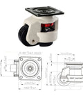4 Pack Beefed Up Heavy Duty Leveling Casters GD-80F, 500kg Load Capacity Per Wheel, Universal Swivel Casters For Workbenches And Industrial Equipment, Easy Install, 360 Degree Mobility, Stable Transport black caster with mounting plate and technical drawing
