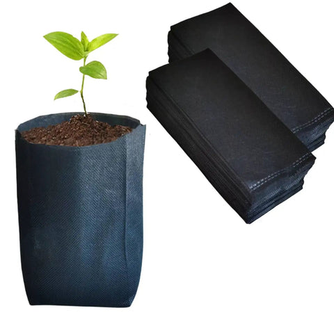 200 Pack Breathable Plant Grow Bags 5.5 By 6.3 Inch Biodegradable Nonwoven Seedling Pots with young plant and stacked bags