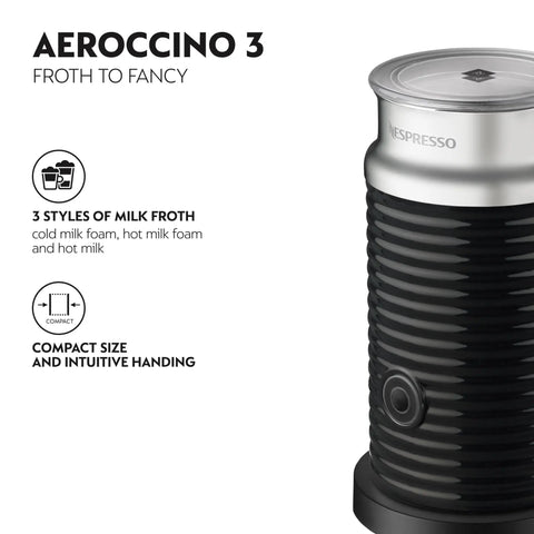 Aeroccino3 milk frother in compact size with three frothing styles