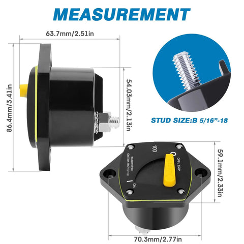 Built Damn Tough Manual Reset Circuit Breaker Switch 300 Amp Waterproof Panel Mount dimensions and design for marine, solar, and truck use.