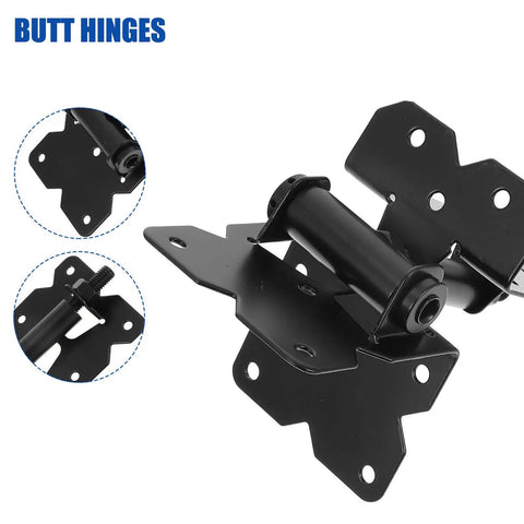 Rock Solid Stainless Steel Gate Hinges 2 Pack For Barn Doors And Wooden Fences Hella Heavy Duty High Capacity Outdoor Hardware Rust Proof Garden Pivot Joints Built Tough, black butt hinge detail.