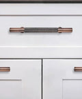10 Pack 3 Inch Knurled Brushed Antique Copper Cabinet Drawer Pulls for cabinets and cupboards on white drawers