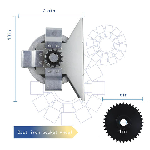 Front view of LAJIAOZ garage door jackshaft chain hoist with metal housing and sprocket