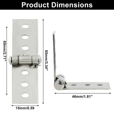 Top Tier 3 Inch Sliding Barn Door Hinges 4 Pack Silver Stainless Steel dimensions showing 3.34 x 0.59 inches with pivot design.