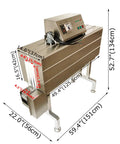 Dinenovate Automatic Heat Shrink Labeling Machine For Pvc Pp Pof Films Durable Stainless Steel Body showing dimensions and control panel.
