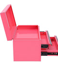 Pink Mini Toolbox Featuring Two Smooth Pullout Drawers And Heavy Duty Iron Frame Compact Portable Gear Case Rig Ready For Job Sites Craft Tables And Mobile Workshop Hella Tough, with top open and drawers extended.