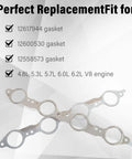 Exhaust Manifold Gasket Bolts Kit For All LS Series Engines Excluding LS7 Compatible with LS1 LS2 LS3 LS6 LM7 LQ4 LQ9 LR4 L20 L33 L59 L76 And More Gasket Set And Fasteners Included No Hassle Installation, showing gaskets