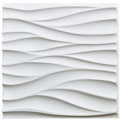Wavy White PVC Wall Panels Pack Of 12, 19.7x19.7 Inches, Lightweight And Fire Resistant, wavy textured design