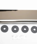 Tesla Model 3 And Model Y Trunk Liftgate Closing Handle Trim In Bright Polished Stainless Steel with four black washers included.
