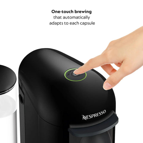 Vertuo Plus Single Serve Coffee And Espresso Maker with Aeroccino Milk Frother Ink Black one touch brew button
