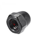 Top Shelf 50 Pack M4 Acorn Hex Cap Dome Nuts Slick Black Galvanized Steel Threaded Fasteners showing M4 threaded interior.