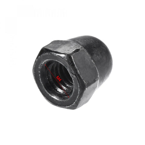 Top Shelf 50 Pack M4 Acorn Hex Cap Dome Nuts Slick Black Galvanized Steel Threaded Fasteners showing M4 threaded interior.