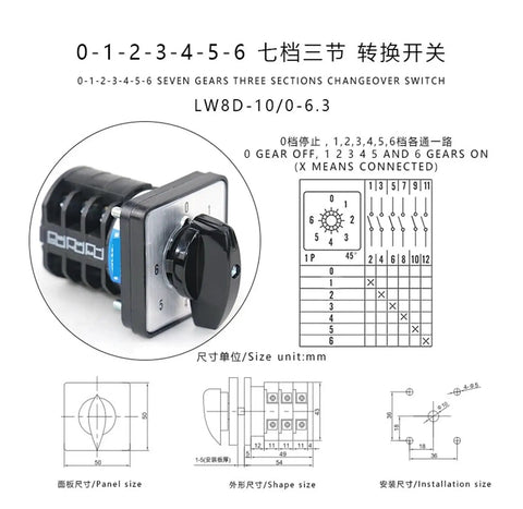 Universal Cam Rotary Selector Switch LW8D 10A 660V Manual Changeover Power Switch Ideal For Generators And Industrial Equipment Premium Silver Alloy Contacts For Reliable Heavy Duty Control, LW8D-10/0-6.3 wiring diagram