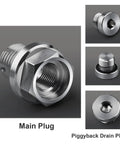 Oversize Piggyback Oil Drain Plug M12.1 X 1.75 X 15mm Stainless Self Tapping Thread Repair Kit shown from various angles.