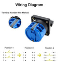 Wiring diagram for LW28-32 Changeover Switch 3 Position 8 Terminal Universal Rotary Cam Selector Latching Switch 690V 32A.