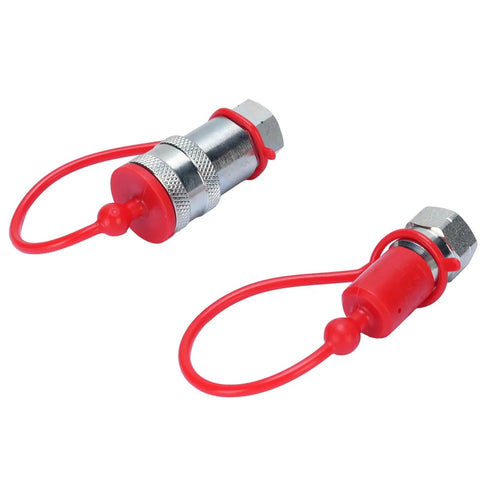 Heavy Duty Hydraulic Quick Connect Coupler One Quarter Inch Npt 4000 Psi Hardened Steel Fitting Dust Caps Included Leak Proof Secure Lock close-up