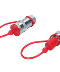 Kick Ass Hydraulic Quick Connect Coupler Set One Quarter Inch NPT ISO7241A Hardened Steel Built 4000 PSI High Pressure Rated With Dust Caps For Tight No Leaks Connections On Heavy Equipment Or Tractor Jobs Guaranteed Solid Performance red-capped pair