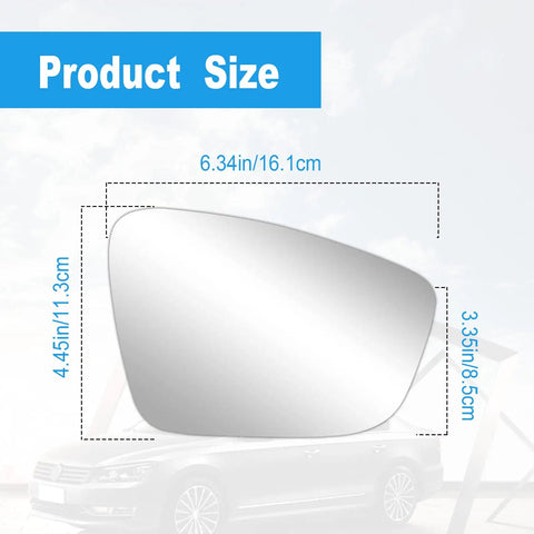 Heated Right Side Mirror Glass Replacement For 2011 To 2018 Volkswagen Passat Jetta Beetle 6.5 Inch Diagonal, Product Size Shown