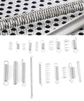 Premium Carbon Steel Extension Spring Kit With 200 Pieces In 20 Sizes Perfect For Any DIY Project Or Heavy Duty Repair Job And Comes In A Handy Storage Box. carbon steel extension springs in mixed sizes on a perforated metal surface