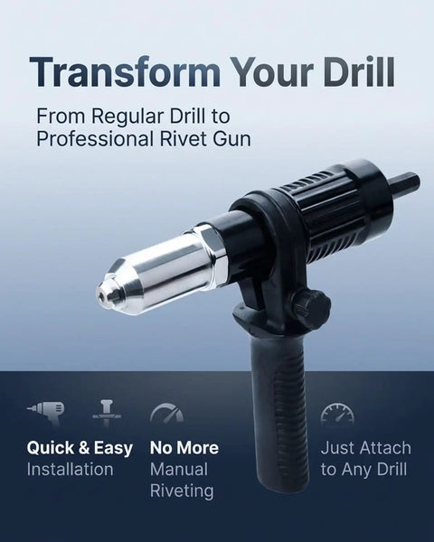 Upgrade Your Rig With This Pro-Grade Electric Rivet Gun Adapter Kit That Turns Standard Drills Into Heavy-Duty Riveting Powerhouses. Compact drill adapter with handle for easy installation.