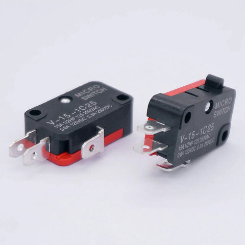 Snap Action Micro Limit Switch SPDT 1NO 1NC 125V 250V 16A Easy Swap Push Button Actuator V15 1C25 Compact 1.6 Inch Long Body