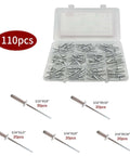 110 Piece Silver Pop Rivets Kit With 5 Size Aluminum Rivets for DIY Metalwork, furniture, and instrument projects in case