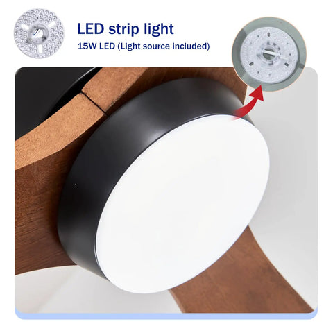 Close-up of LED strip light for 42" Solid Wood Blades Ceiling Fan with Lights, featuring black design and 15W LED.