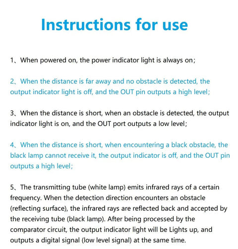 Six Pack IR Infrared Reflective Sensor Module instructions detailing sensor operation and indicator light functions.