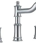 Widespread Deck Mount Tub Faucet With Classic Spout Chrome Finish Three Hole Two Handle Design Solid Brass Construction