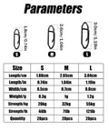 Size chart for Speed Clips Fishing Tackle Kit 120 Piece With Three Sizes S M L And Storage Box Quick Change Connectors For Saltwater Freshwater