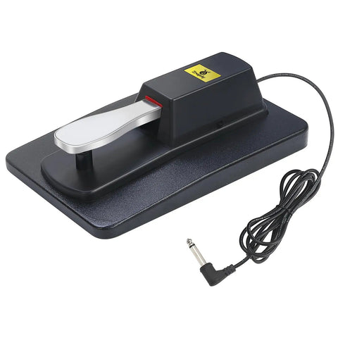 Sustain Pedal Universal Foot Controller Switch For Keyboards Digital Pianos MIDI Synthesizers And Electronic Organs With 6.35mm 1 Quarter Inch Damper Pedal For Half Pedal Function And Expressive Notes On Drum Machines Black, angled view