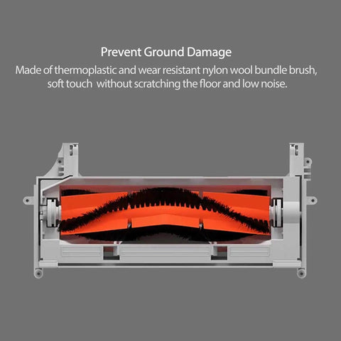 Main brush from 10 Pack Replacement Vacuum Cleaner Accessories Kit With 2 Main Brushes, 4 Side Brushes, 4 Filters And Cleaning Brush For E25 E4 S5 S6 E20 E35 C10 S50 S51 S4 Fits All In One Robotic Vacuum Cleaners, featuring thermoplastic and nylon wool for gentle floor cleaning.