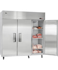 Built Different For Heavy Duty Operations This 52 Cubic Foot Upright Freezer with three stainless doors and custom trays.
