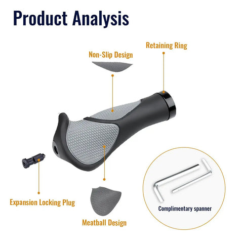 Product analysis of No Slip Locking Bike Grips For 22.2mm Handlebars with ergonomic design and spanner included