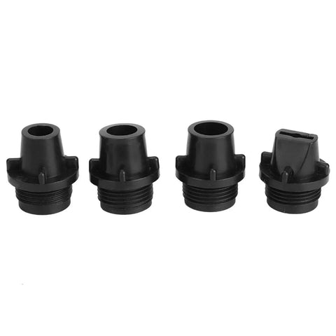 360 Degree Adjustable Sprinkler Arm For Lawn And Garden With Long Range Watering From One And A Half Inch To One Inch DN25 Female Thread Built Tough Black Plastic Irrigation For Home Yard And Farm showing four black plastic attachments