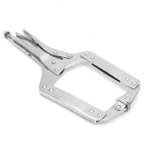 Heavy Duty Locking Pliers Quick Clamp for Woodworking and Welding C Shaped Jaw Holding Tool with Wide Mouth 14 Inch Grip One Hand Lock Durable Alloy Steel 1 Pack for Steady Boards and Metal Parts, silver clamp