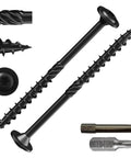 Size 10 X 3 Inch Structural Wood Screws Heavy Duty Lag Fasteners Washer Head Black Coated Rust Resistant exterior hardware with star drive bits.