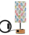 Watercolor Monstera Leaf Palm Decor Bedside Lamp With Three Way Dimmable Touch Control And Built In Charging Station For Bedroom Nightstand Or Office USB C Port USB A Port And Two Prong Outlet LED Bulb Included For A Cozy Vibe