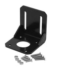 Black metal NEMA 17 stepper motor mounting bracket with M3 screws and nuts (6 pcs), front view