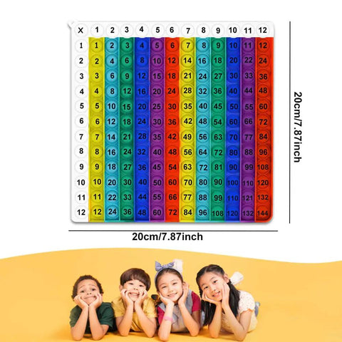 Colorful Rainbow Multiplication Table Card Set With 12x12 Chart Flash Cards for mastering times tables kids lying on yellow ground